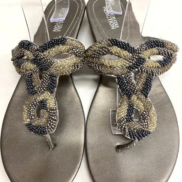 KENNETH COLE REACTION Pewter Bead Knot Thong Festival Sandals 8.5 - Picture 4 of 7